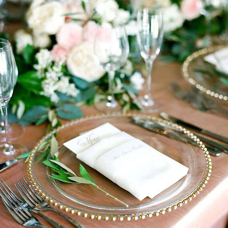 Alternative view of 8-Pack Glass Charger Plates 12" Round Clear with Gold Beaded Rim - Event Tabletop Decorative Dinner Charger Tableware
