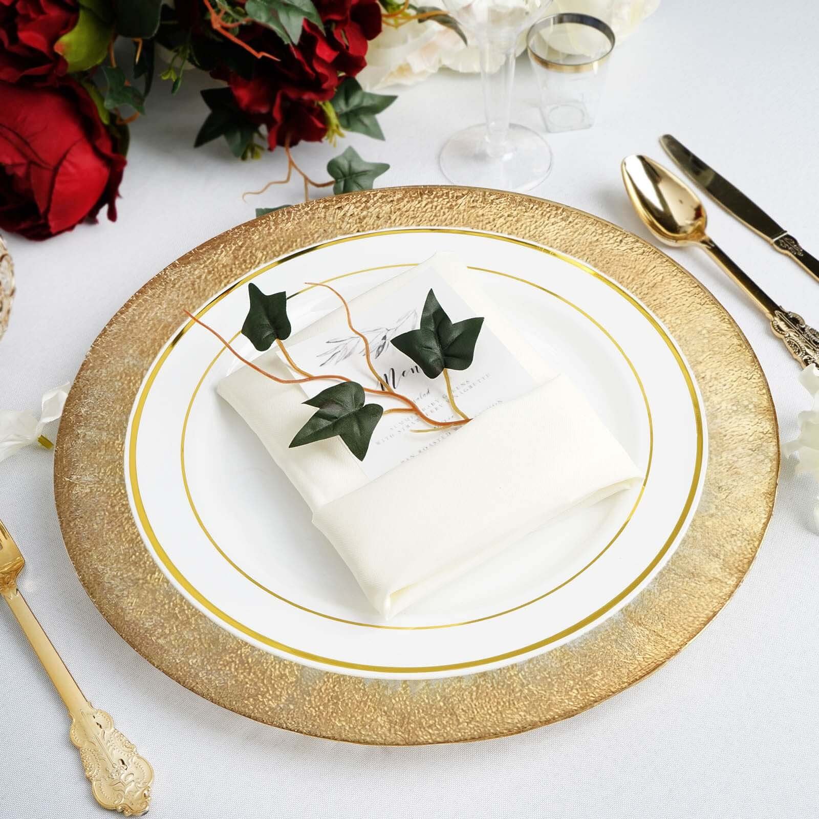 Alternative view of 8-Pack Glass Charger Plates 13" Clear with Gold Spray Rim, Round Metallic Gold Dinner Charger Tableware